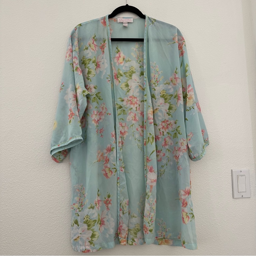 Oscar De La Renta Pink Label Semi Sheer Chiffon Open Front Kimono Size S/M